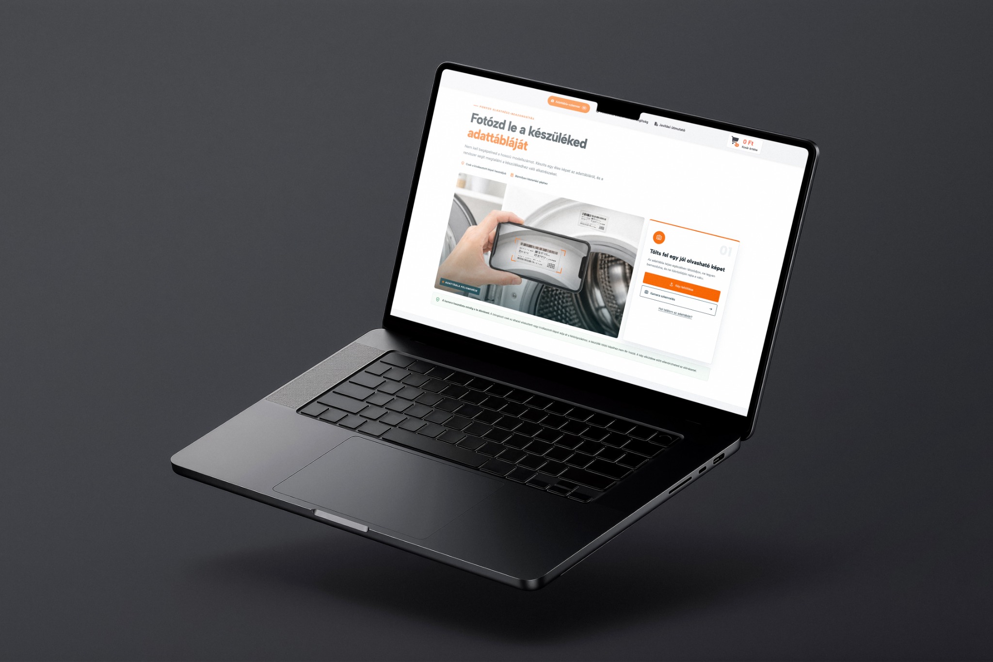 A FIX365 adattábla-szkennere laptopon: fotóval induló készülékazonosítás és alkatrészkeresés